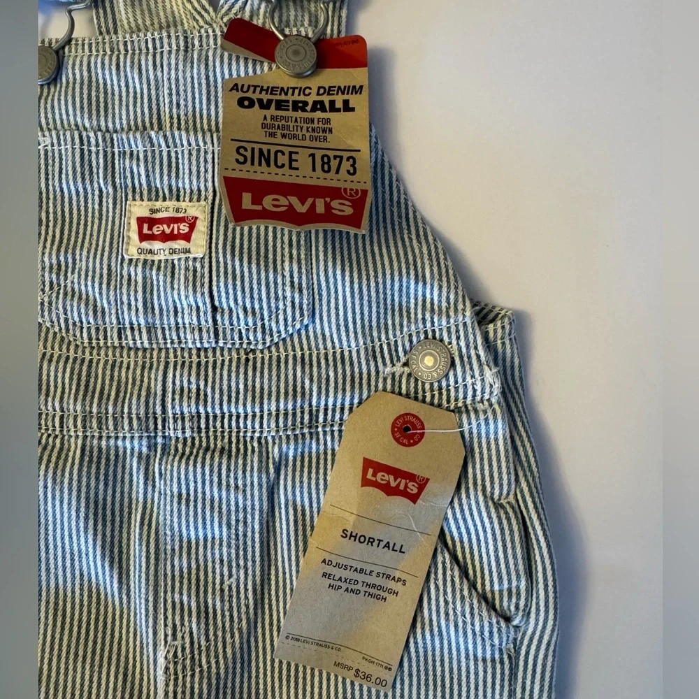 Levi's 12M Overalls Shortall with Blue and White Stripes - Picture 3 of 4